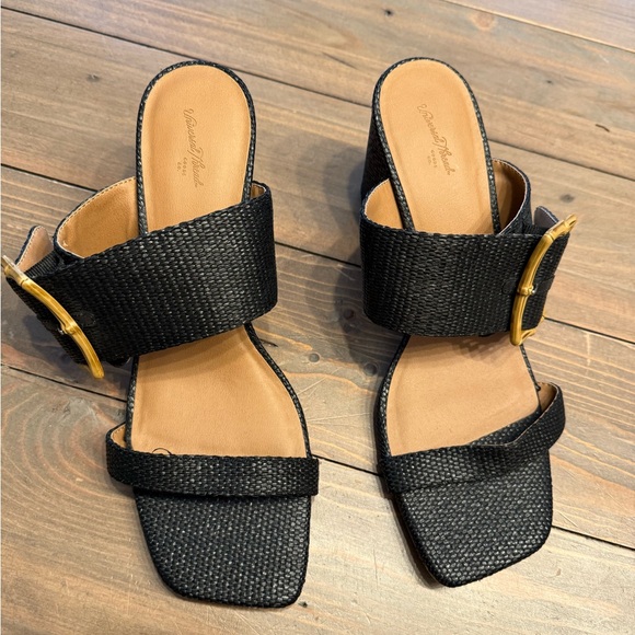Universal Thread Shoes - Universal Thread Black Woven Sandals with Gold Buckle